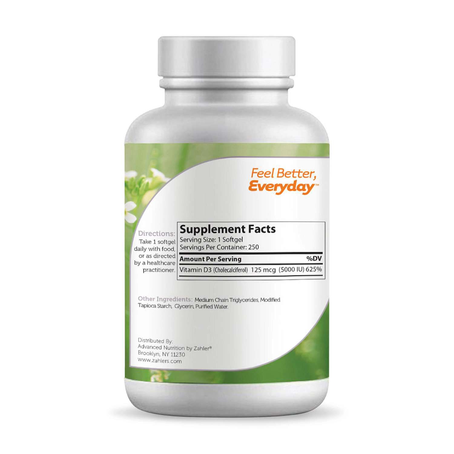 Vitamin D3 5000 IU - 250 Softgels (250 Servings)